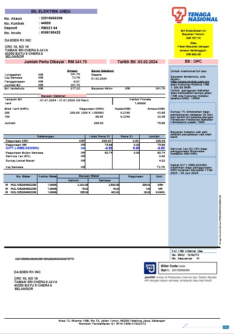 Download INDIA TENAGA NASIONAL business utility bill Word and PDF template Photoshop template